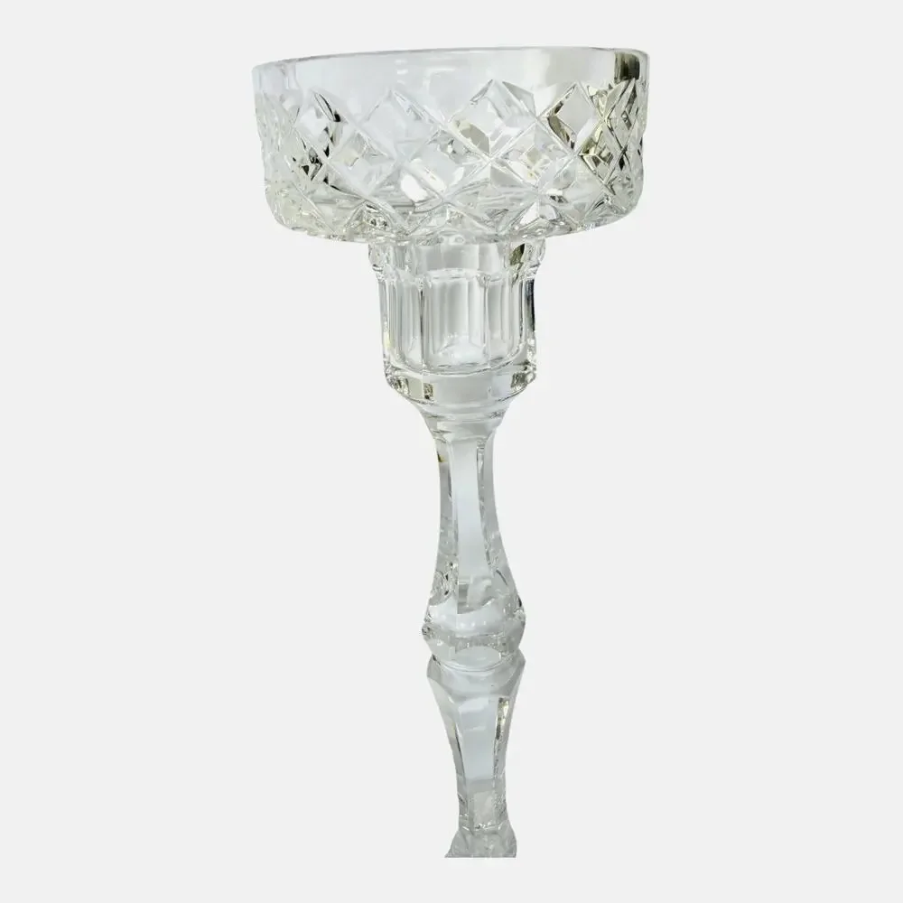 FINTONA By TYRONE CRYSTAL 2 Diamond Cut Candle Holders Ireland Retired 7 3/4 “